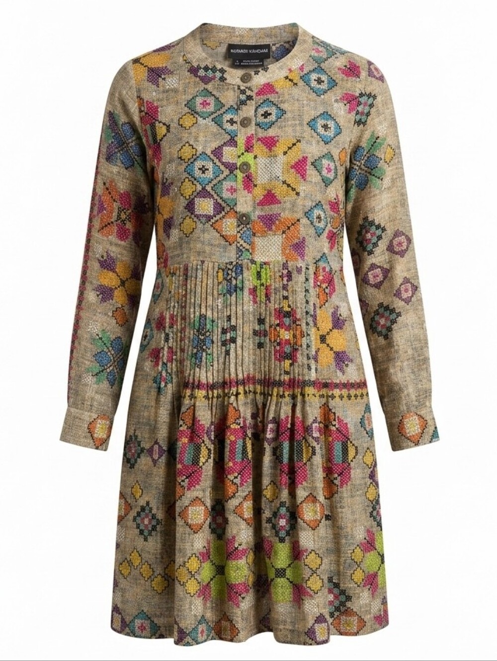Anthropologie Hemant & Nandita 100% Silk Pintucked Prima Dress Boho Indie Sz.6